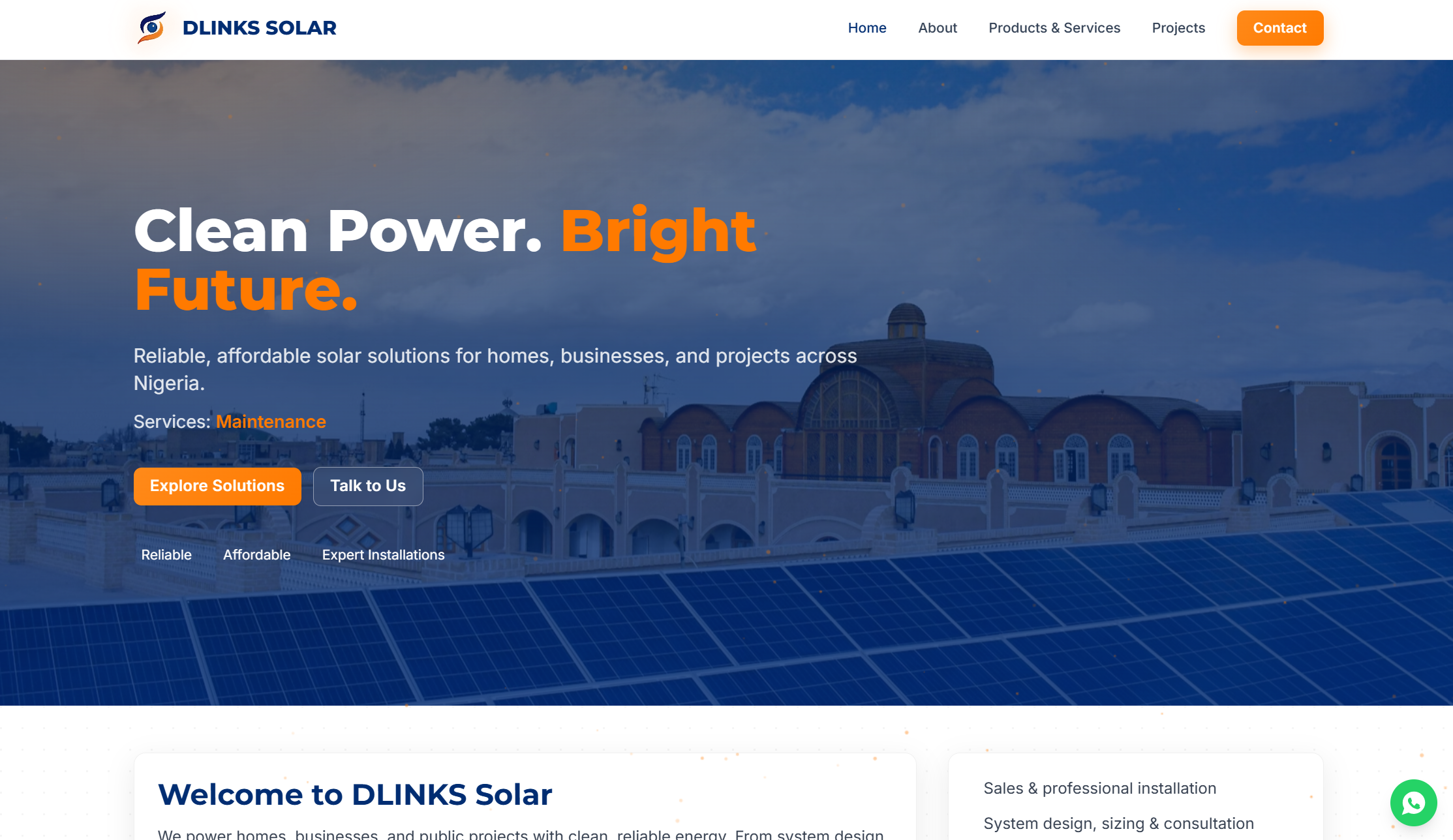 Dlinks Solar website preview